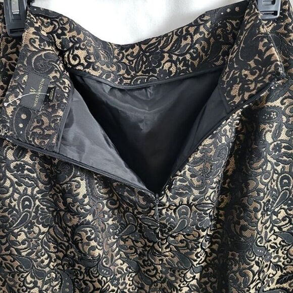 Worthington sz 4 Lace Overlay gold Pencil Skirt black gold zip up vintage EUC - Picture 7 of 8